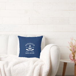 Nautical Lake House Family Anchor Oars Navy Blue Kussen