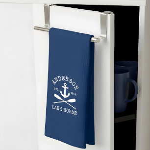 Nautical Lake House Family Anchor Oars Navy Blue Theedoek