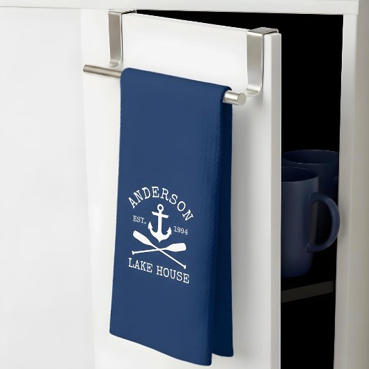 Nautical Lake House Family Anchor Oars Navy Blue Theedoek