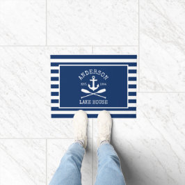 Nautical Lake House Marine Blauw Gestreepte Anker  Deurmat
