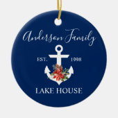 Nautical Lake House Winter Floral marine Blue Keramisch Ornament (Voorkant)