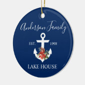 Nautical Lake House Winter Floral marine Blue Keramisch Ornament (Links)