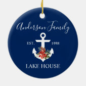 Nautical Lake House Winter Floral marine Blue Keramisch Ornament (Achterkant)
