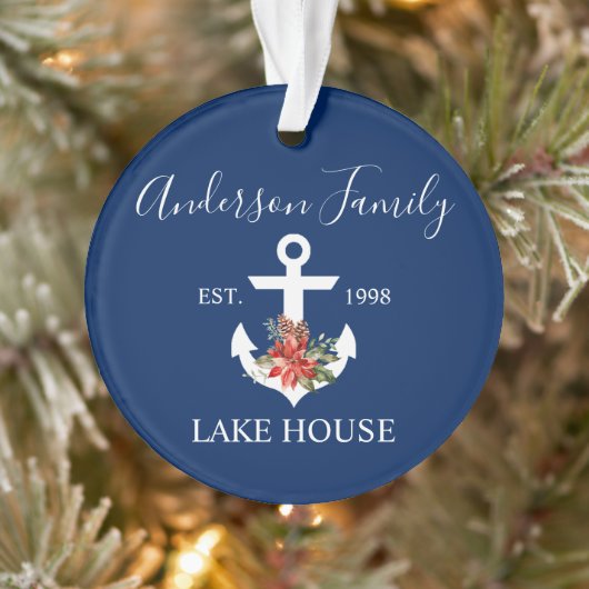 Nautical Lake House Winter Floral marine Blue Ornament (Boom)