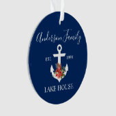 Nautical Lake House Winter Floral marine Blue Ornament (voorkant)