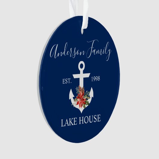 Nautical Lake House Winter Floral marine Blue Ornament (voorkant)