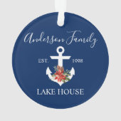 Nautical Lake House Winter Floral marine Blue Ornament (achterkant)