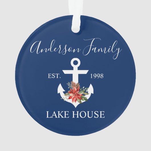 Nautical Lake House Winter Floral marine Blue Ornament (achterkant)