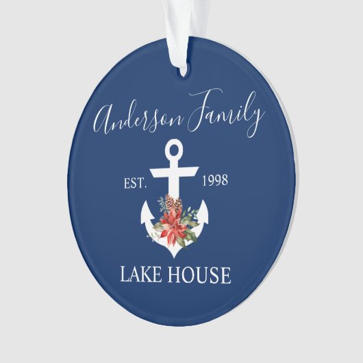 Nautical Lake House Winter Floral marine Blue Ornament (voorkant)