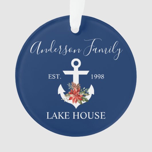 Nautical Lake House Winter Floral marine Blue Ornament (voorkant)