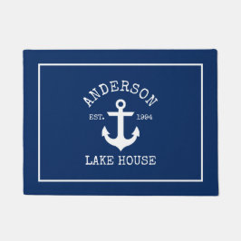 Nautical Lake Navy Blue House familienaam anker Deurmat