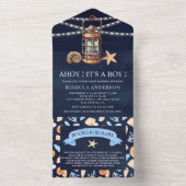 Nautical Lantern Navy Blue Baby shower All In One Uitnodiging (Binnen)