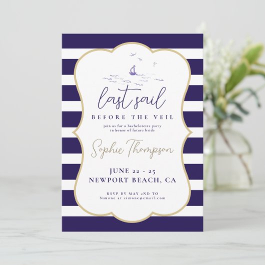 Nautical Last Sail Boat Elegant vrijgezellenfeest Kaart (Staand voorkant)