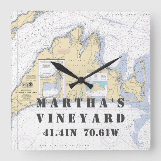 Nautical Latitude Lengtegraad: Martha's Vineyard, Vierkante Klok (Voorkant)