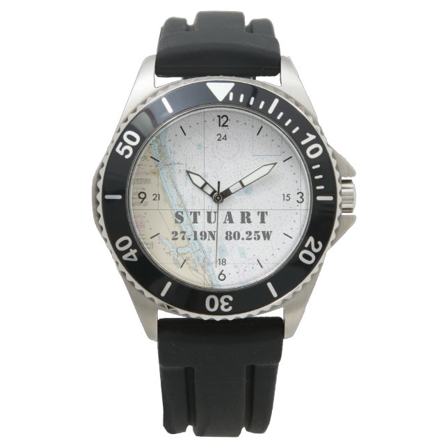 Nautical Latitude Longitude Boater's Stuart FL Horloge (Voorkant)