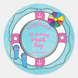 Nautical Life Preserver 5e verjaardag Pool Party Ronde Sticker