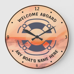 Nautical Life Preserver Boat's Name Waterverf Grote Klok