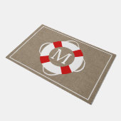 Nautical Life Preserver & Faux Burlap, gepersonali Deurmat (Schuin)