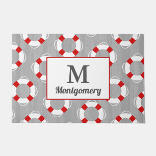 Nautical Life Preserver & Grey Personalized Deurmat