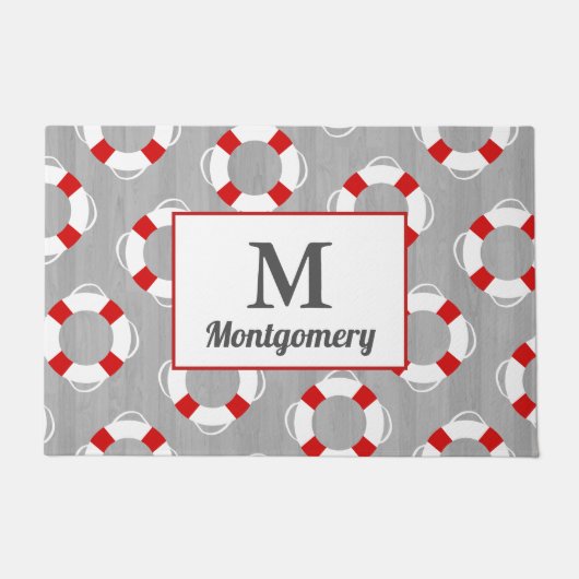 Nautical Life Preserver & Grey Personalized Deurmat (Voorkant)