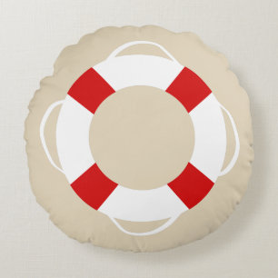 Nautical Life Preserver & Sandy Taupe Rond Kussen