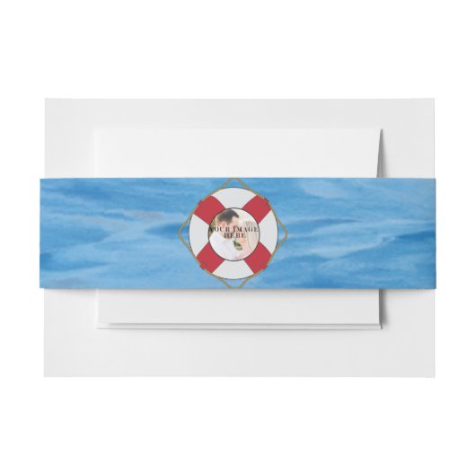Nautical Life Preserver w / Pic Waterverf Wedding Uitnodigingen Wikkel (Voorkant Voorbeeld)