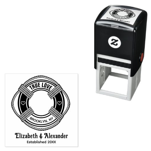 Nautical Life Preserver Wedding Couple Datum verst Zelfinktende Stempel (In situ)