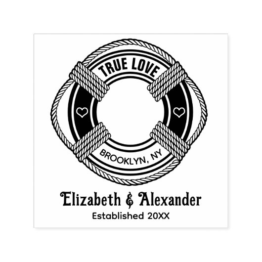 Nautical Life Preserver Wedding Couple Datum verst Zelfinktende Stempel (Design)