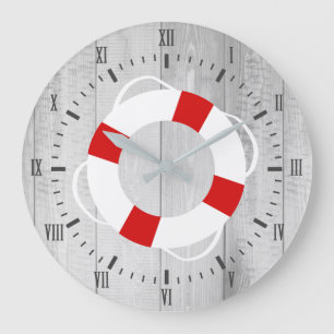 Nautical Life Saver Buoy & Grey Wood Print Grote Klok