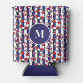 Nautical Lifebelts on Blue and White Stripes Blikjeskoeler (Voorkant)