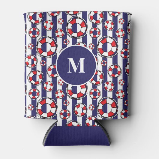 Nautical Lifebelts on Blue and White Stripes Blikjeskoeler (Voorkant)