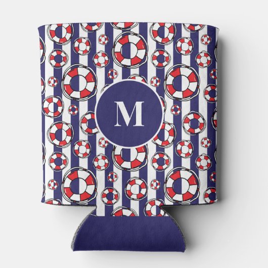 Nautical Lifebelts on Blue and White Stripes Blikjeskoeler (Achterkant)