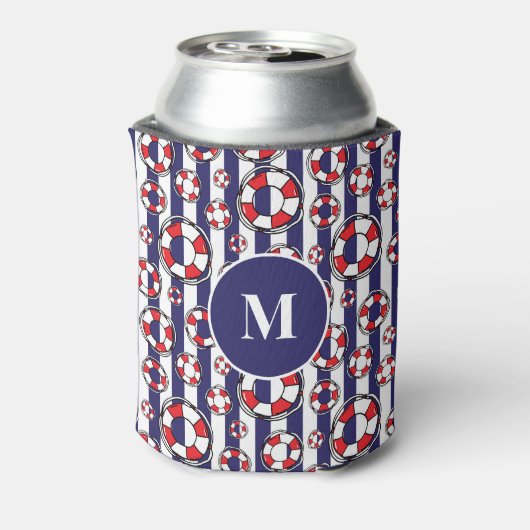 Nautical Lifebelts on Blue and White Stripes Blikjeskoeler (Blikje Achterkant)