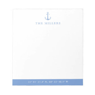 Nautical Light Blue Anchor Latitude/Lengtegraad Notitieblok