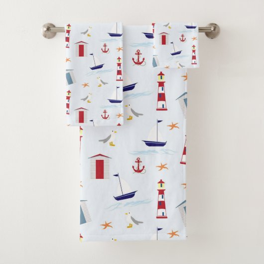 Nautical Light House Sail Boat Pattern Bad Handdoek (Insitu)