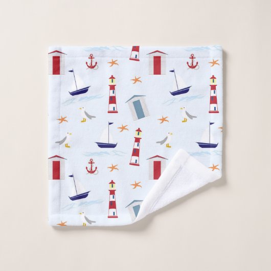 Nautical Light House Sail Boat Pattern Bad Handdoek (Wasdoekje)