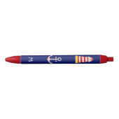 Nautical Lighthouse & Anchor op blauwe achtergrond Zwarte Inkt Pen (Voorkant)