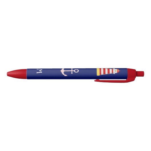 Nautical Lighthouse & Anchor op blauwe achtergrond Zwarte Inkt Pen (Bodem)