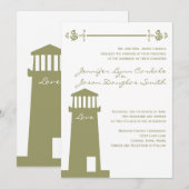 Nautical Lighthouse Anchor Sage Wedding Uitnodigin Kaart (Voorkant / Achterkant)