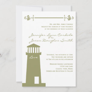 Nautical Lighthouse Anchor Sage Wedding Uitnodigin Kaart