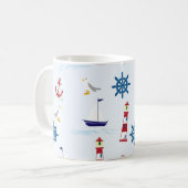 Nautical Lighthouse, Anchor, Wiel, Seagull & Boat Koffiemok (Voorkant links)