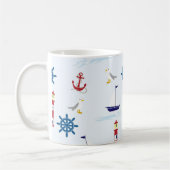 Nautical Lighthouse, Anchor, Wiel, Seagull & Boat Koffiemok (Links)