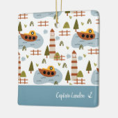 Nautical Lighthouse and Boat Kind Pattern Kerstmis Keramisch Ornament (Links)