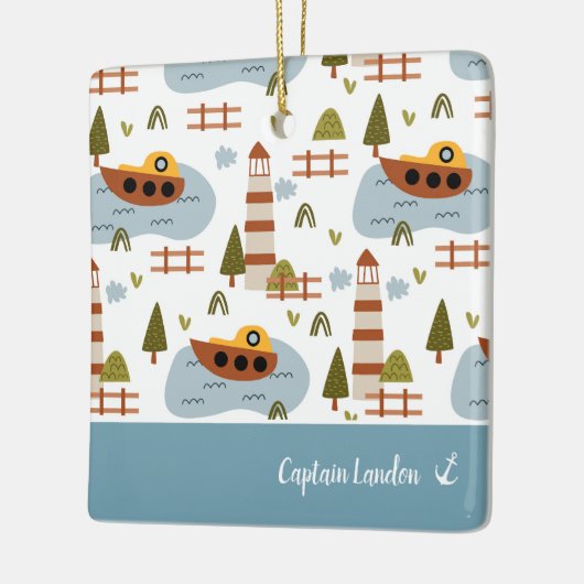 Nautical Lighthouse and Boat Kind Pattern Kerstmis Keramisch Ornament (Links)