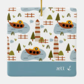 Nautical Lighthouse and Boat Kind Pattern Kerstmis Keramisch Ornament (Achterkant)