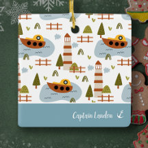 Nautical Lighthouse and Boat Kind Pattern Kerstmis