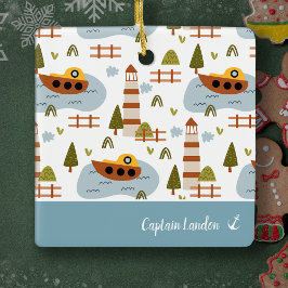 Nautical Lighthouse and Boat Kind Pattern Kerstmis Keramisch Ornament