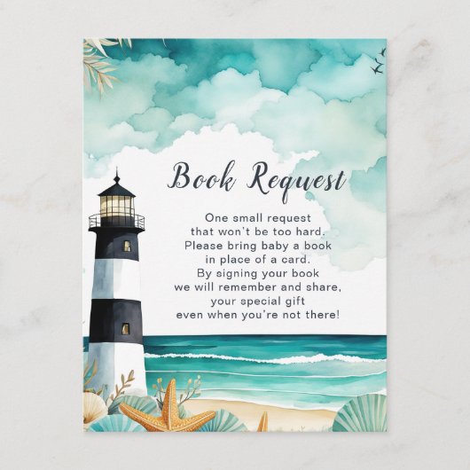 Nautical Lighthouse Baby shower Boek aanvragen Informatiekaartje (Voorkant)