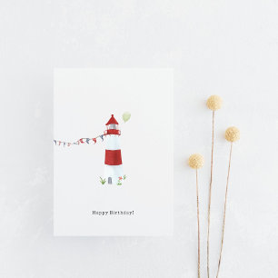 Nautical Lighthouse Beach Happy Birthday Balloon Briefkaart
