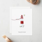 Nautical Lighthouse Beach Happy Birthday Balloon Notitiekaartje (Voorkant / Achterkant in situ)